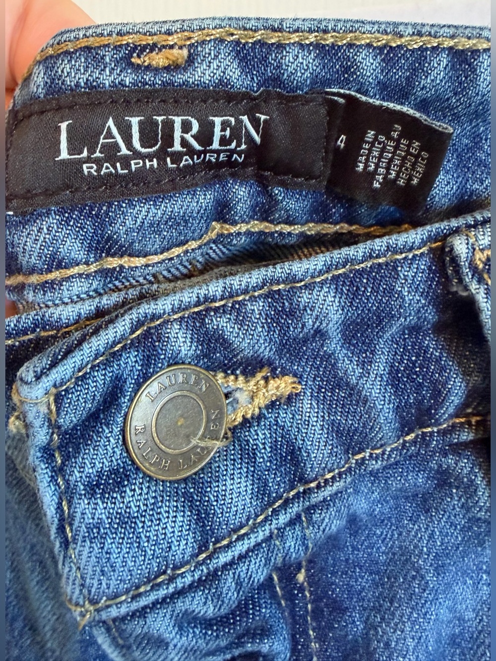 Unique Lauren Ralph Lauren Patchwork Denim Med Wash Size 4. Very GUC - Picture 6 of 7